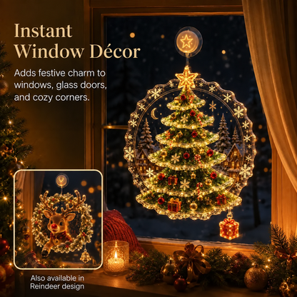 🎄Lighted Christmas Window Decoration with Suction Cup– 8 Warm LED Festive Designs✨