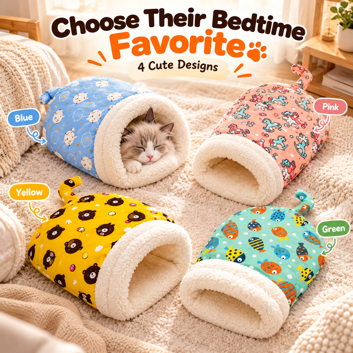 🐱💤 Cozy Cat Sleeping Bag – Ultra-Soft Plush Hideaway Bed for Cats ✨