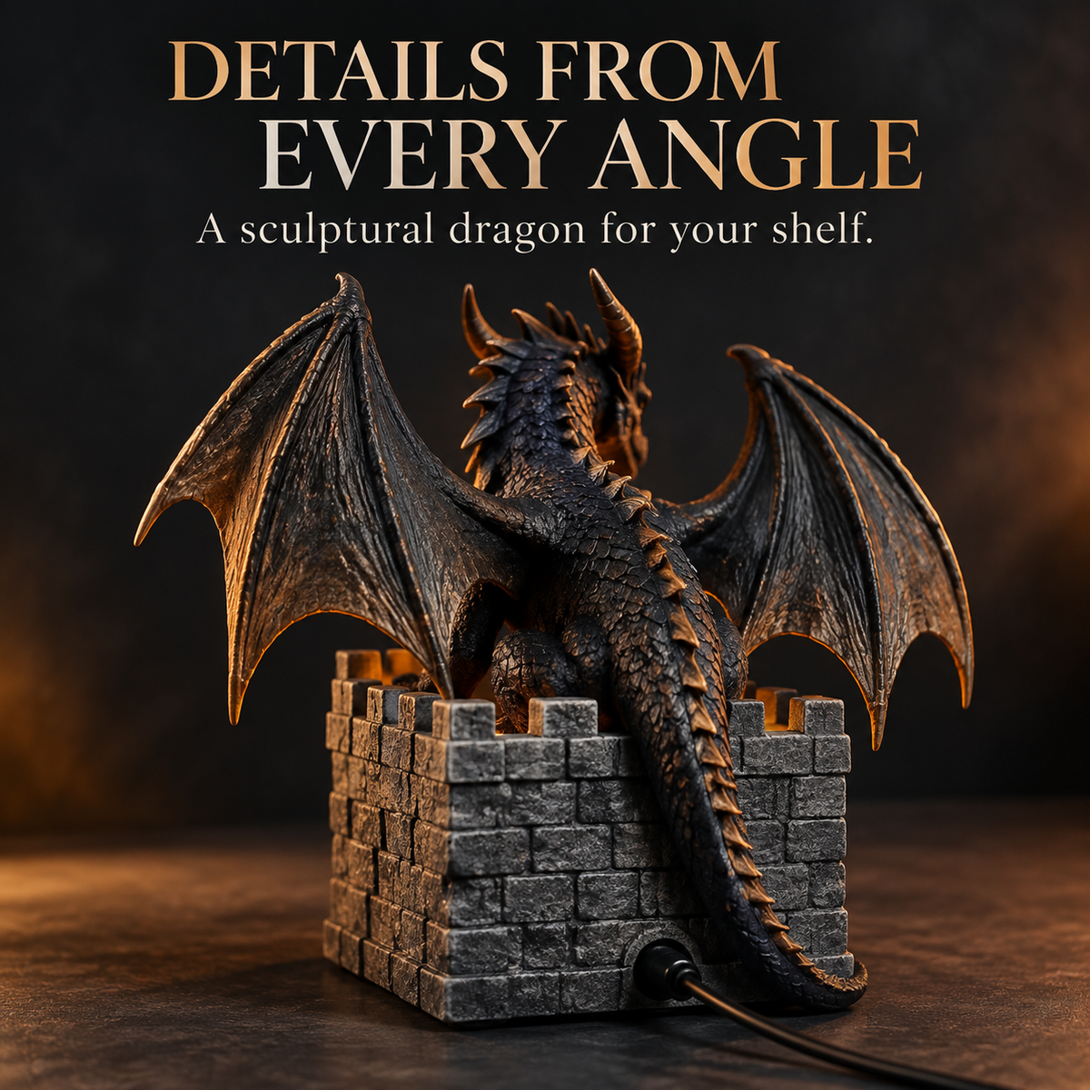 🐉🔥  Dragon Flame Mist Diffuser – Gothic Castle Decor, Glowing Ember Mist & Fantasy Bookshelf Display
