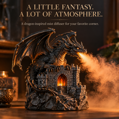 🐉🔥  Dragon Flame Mist Diffuser – Gothic Castle Decor, Glowing Ember Mist & Fantasy Bookshelf Display