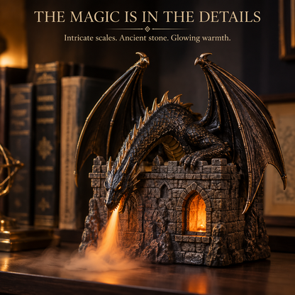 🐉🔥  Dragon Flame Mist Diffuser – Gothic Castle Decor, Glowing Ember Mist & Fantasy Bookshelf Display