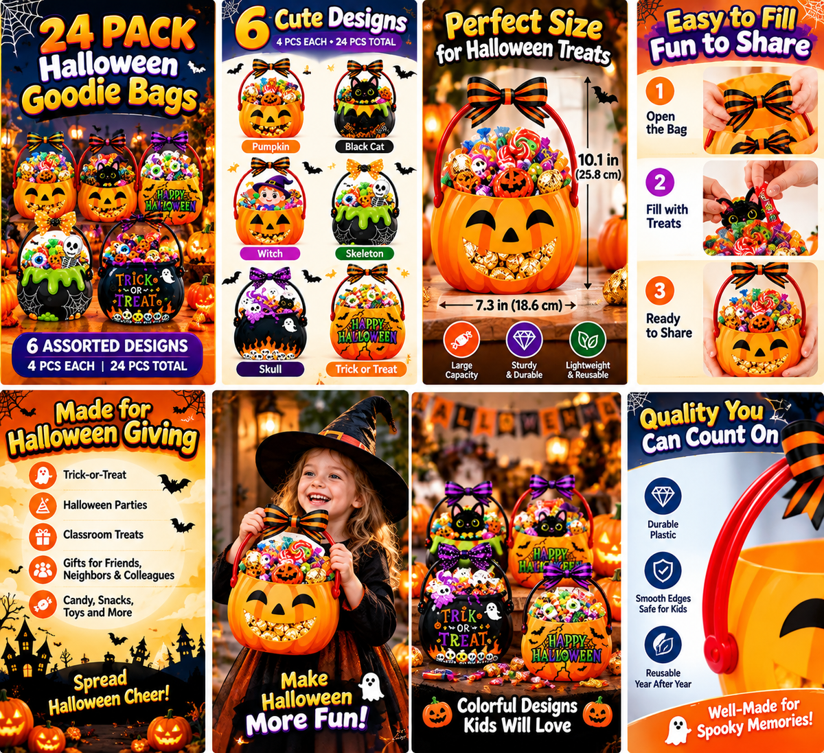 24-Pack Halloween Treat Bags | 6 Assorted Designs