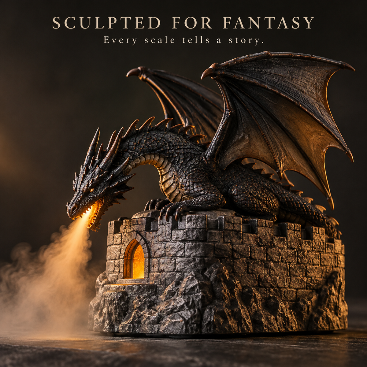 🐉🔥  Dragon Flame Mist Diffuser – Gothic Castle Decor, Glowing Ember Mist & Fantasy Bookshelf Display