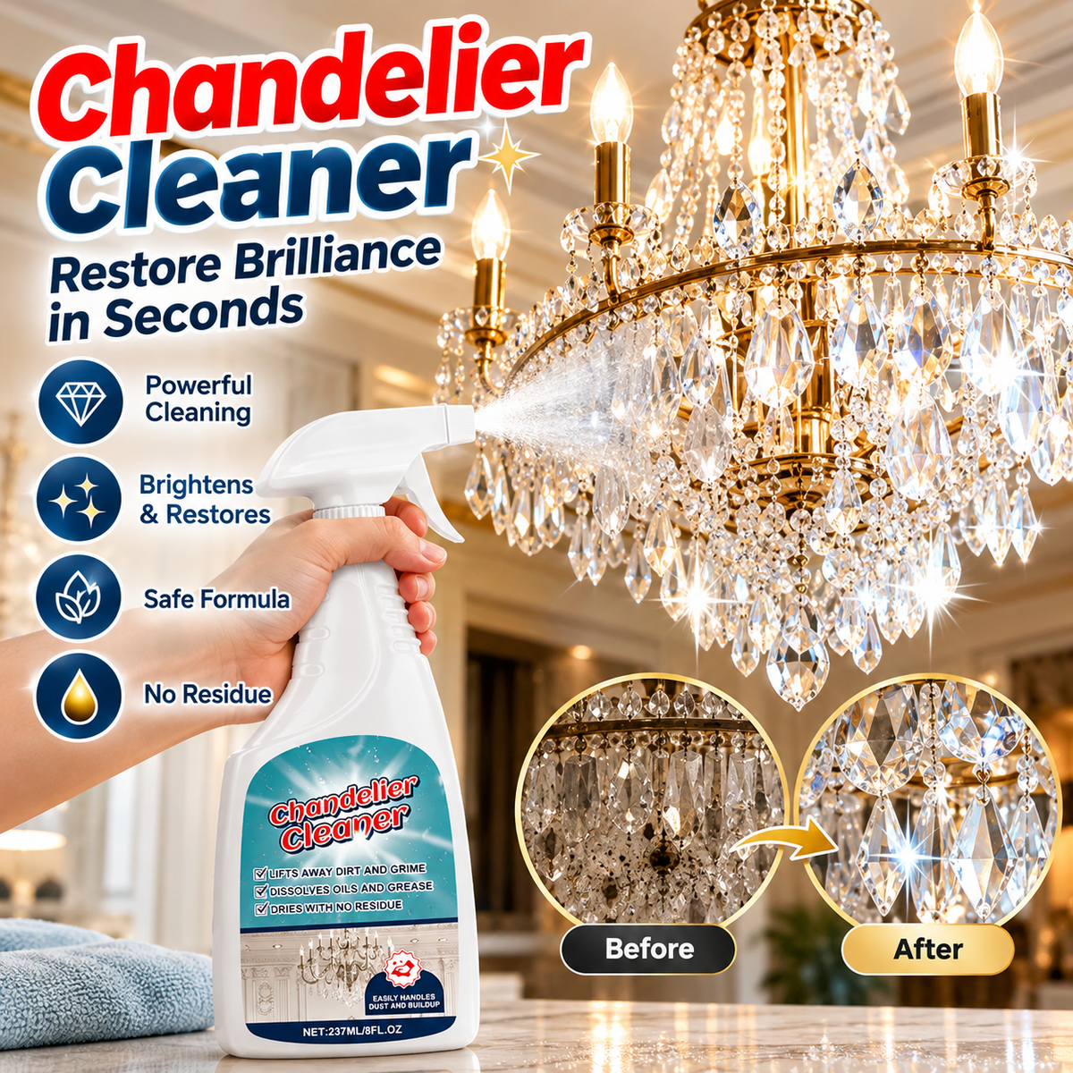 💯 Powerful Stain Removal-chandelier Cleaner