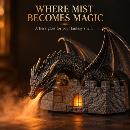 🐉🔥  Dragon Flame Mist Diffuser – Gothic Castle Decor, Glowing Ember Mist & Fantasy Bookshelf Display