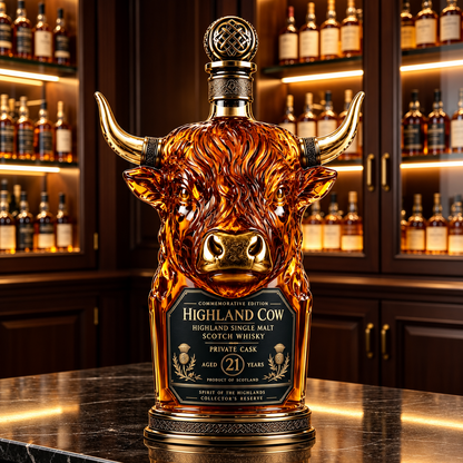 🐂 Highland Cow 21-Year Scotch Whisky Bottle 🥃 Unique Cow Head Design