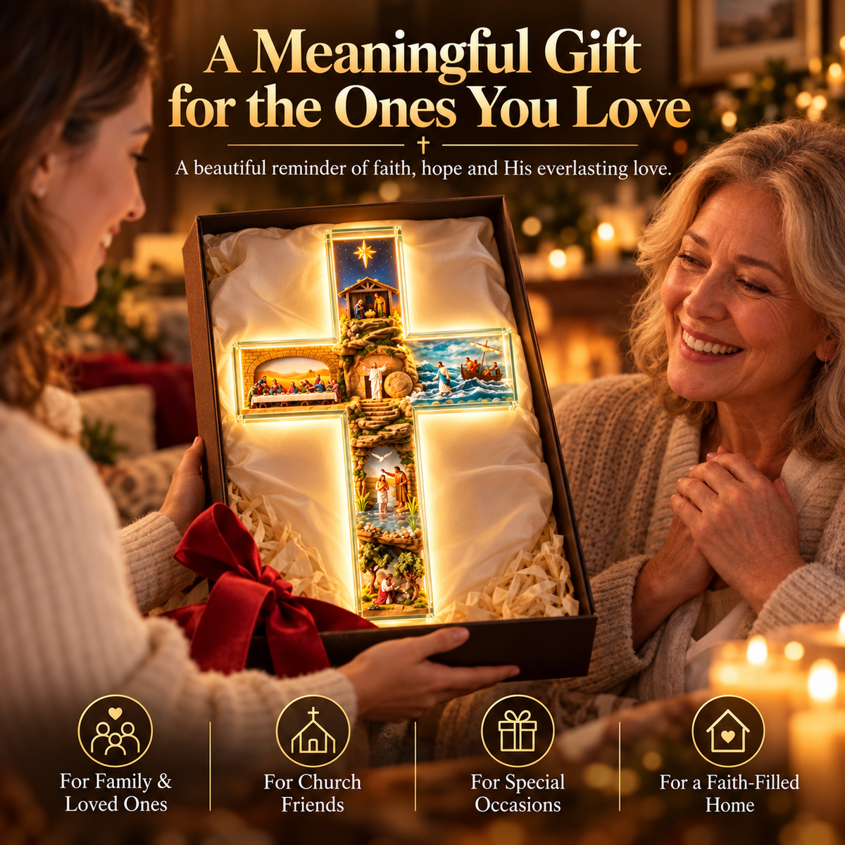 ✝️✨ The Vigil Cross – Illuminated Biblical Story Wall Cross
