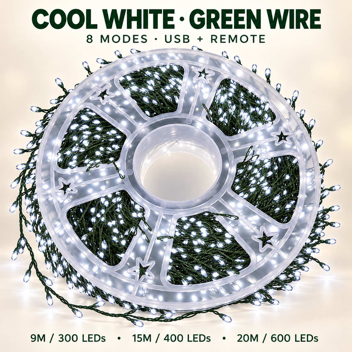 🎄✨ 300–600 LED Christmas Cluster String Lights – 8 Magical Lighting Modes for Stunning Holiday Decor 🌟