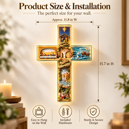 ✝️✨ The Vigil Cross – Illuminated Biblical Story Wall Cross