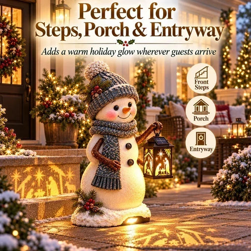 ⛄Snowman Nativity Glow – Solar Christmas Step Light with Holy Family Projection