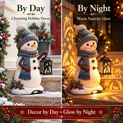 ⛄Snowman Nativity Glow – Solar Christmas Step Light with Holy Family Projection