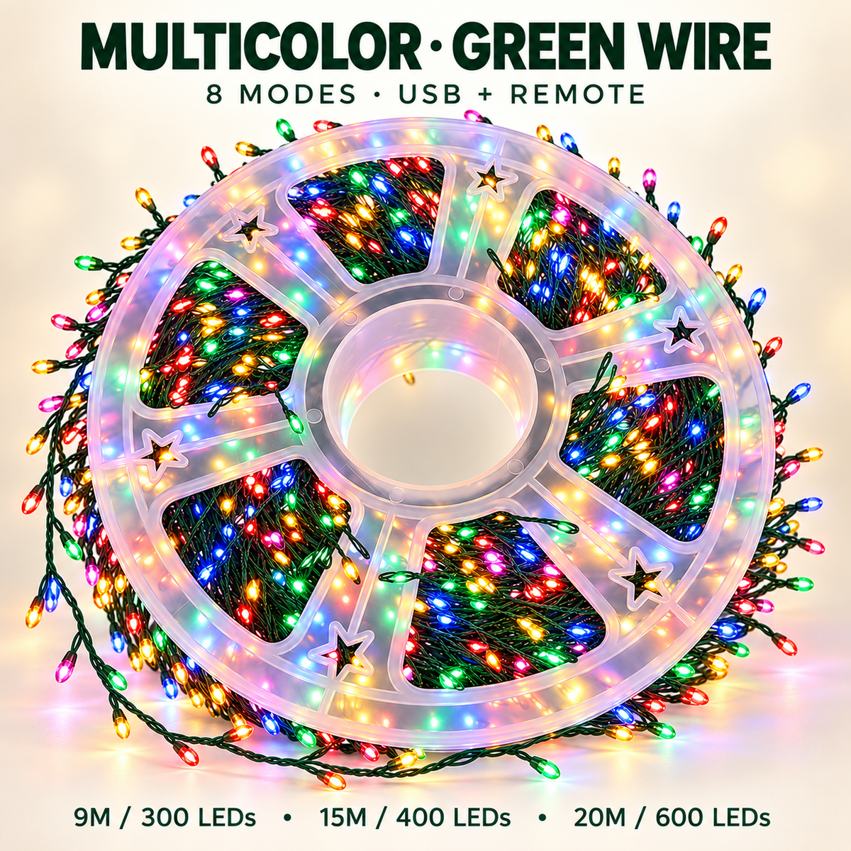 🎄✨ 300–600 LED Christmas Cluster String Lights – 8 Magical Lighting Modes for Stunning Holiday Decor 🌟