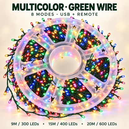 🎄✨ 300–600 LED Christmas Cluster String Lights – 8 Magical Lighting Modes for Stunning Holiday Decor 🌟