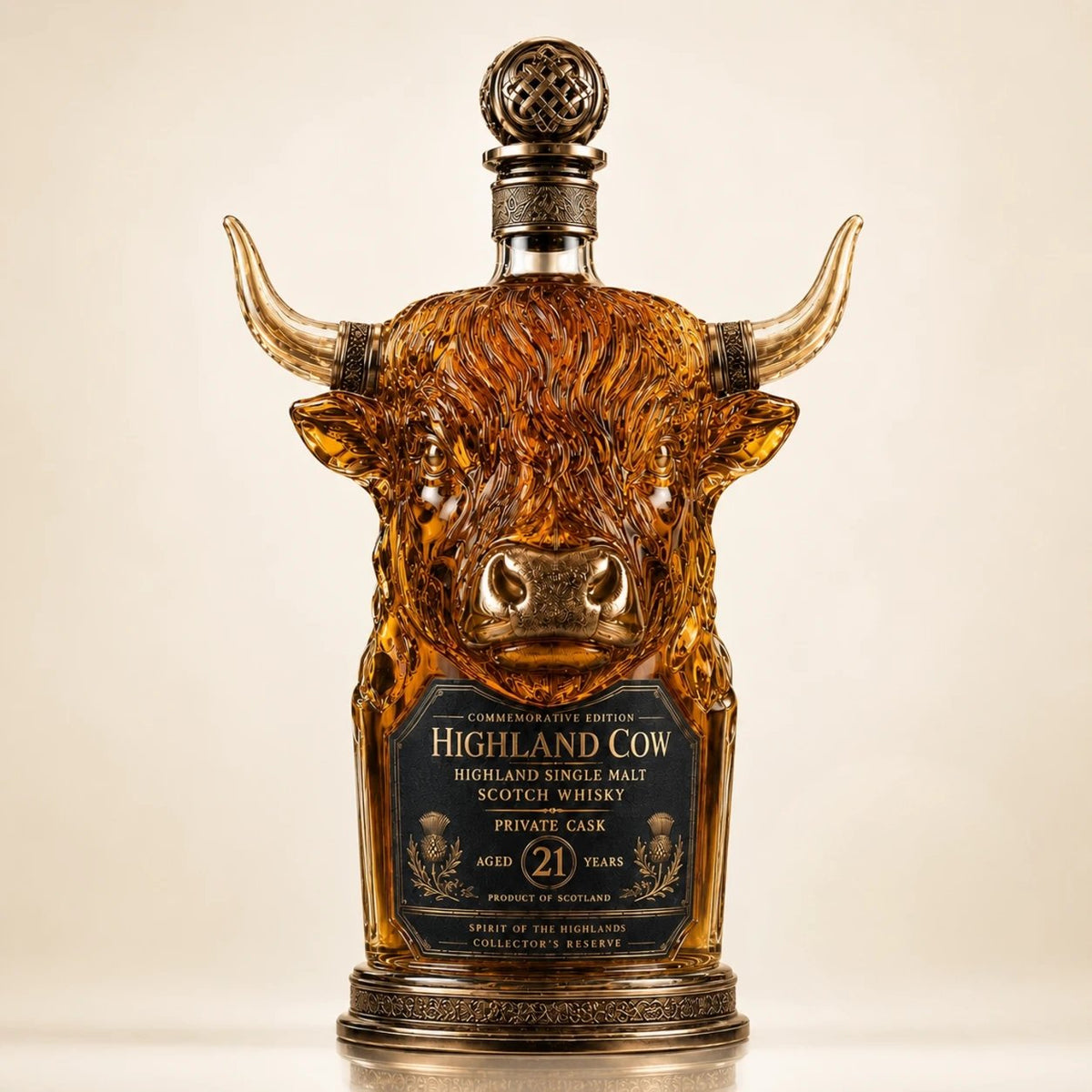 🐂 Highland Cow 21-Year Scotch Whisky Bottle 🥃 Unique Cow Head Design
