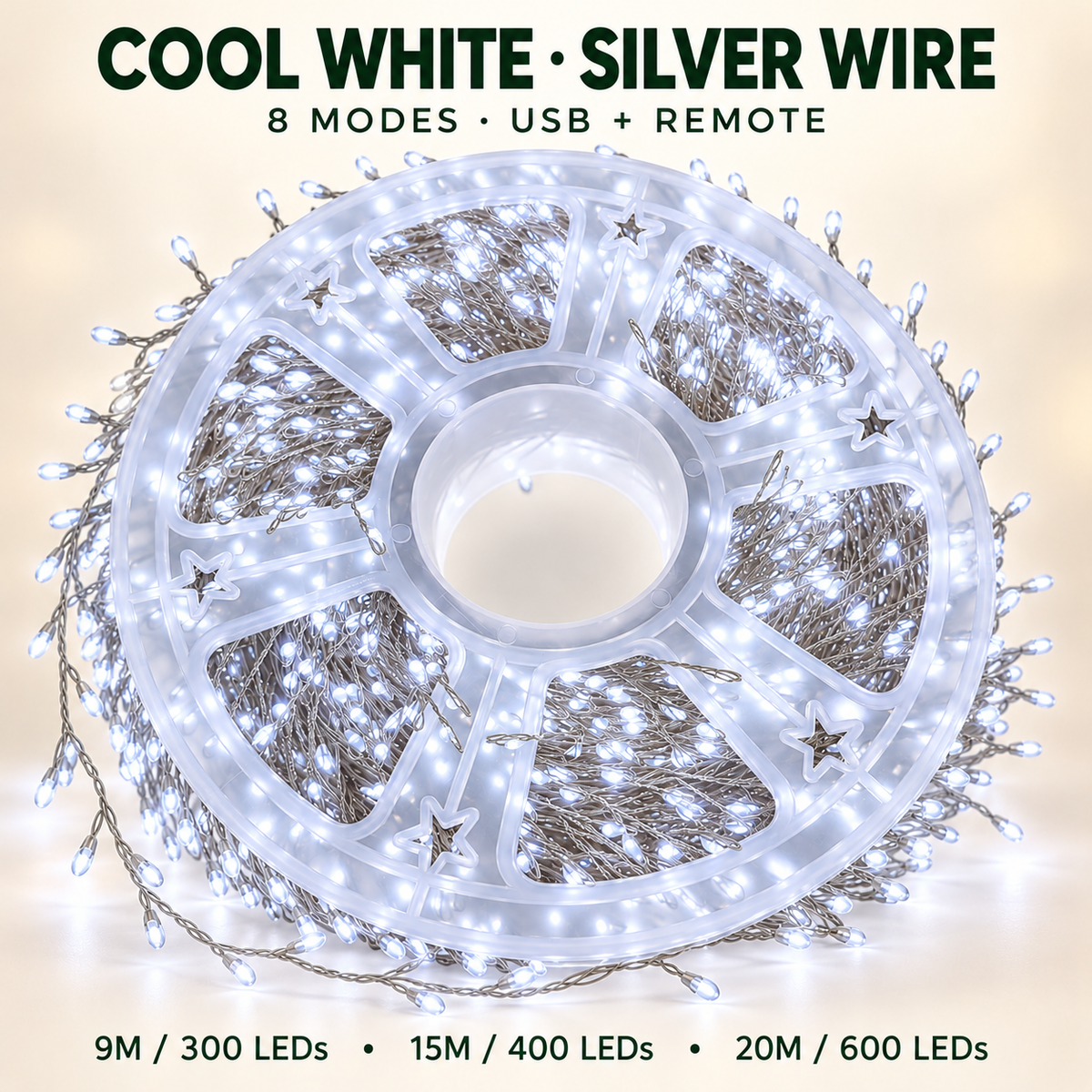 🎄✨ 300–600 LED Christmas Cluster String Lights – 8 Magical Lighting Modes for Stunning Holiday Decor 🌟