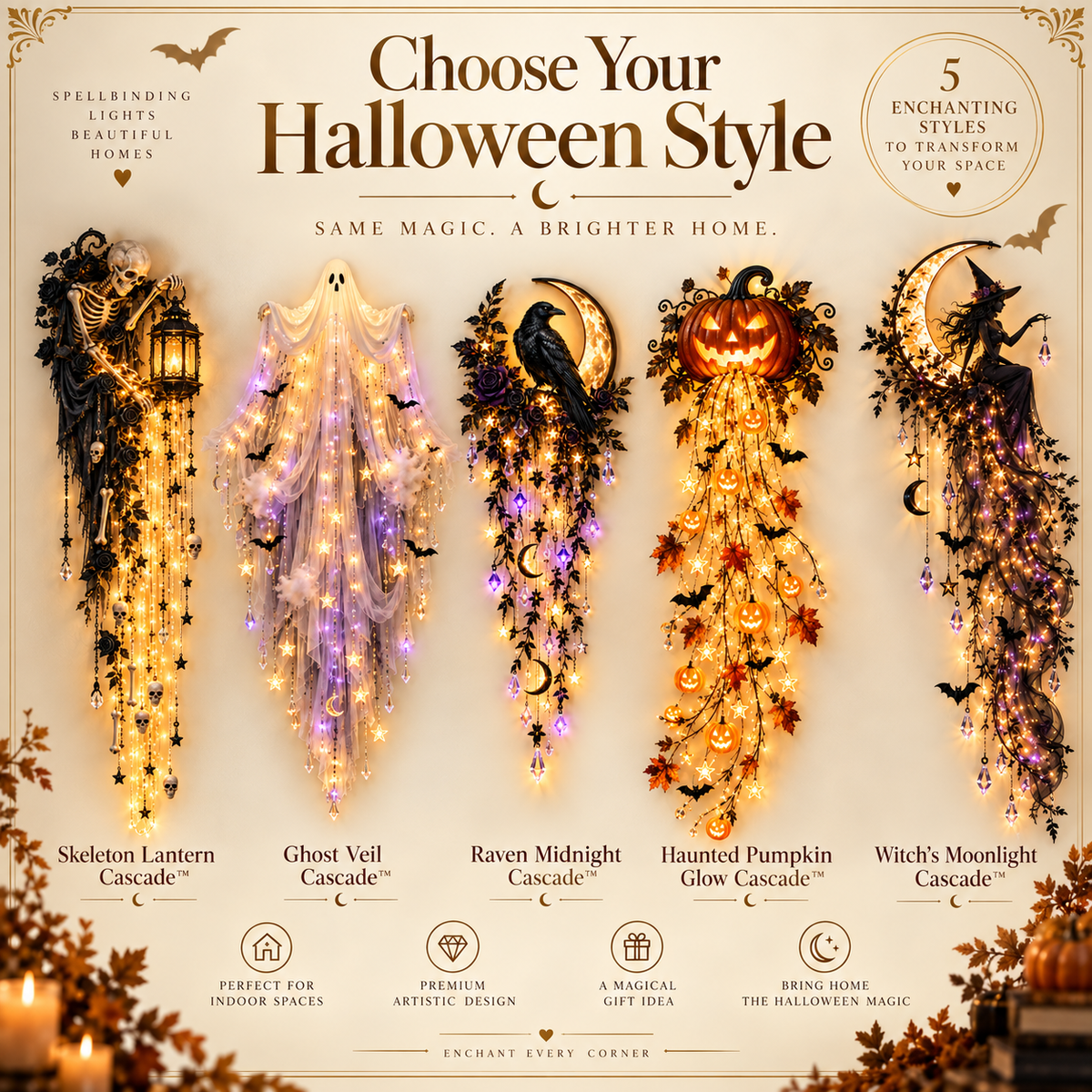🎃 Elegant Halloween Cascade Wall Lights 👻 Spooky Decor