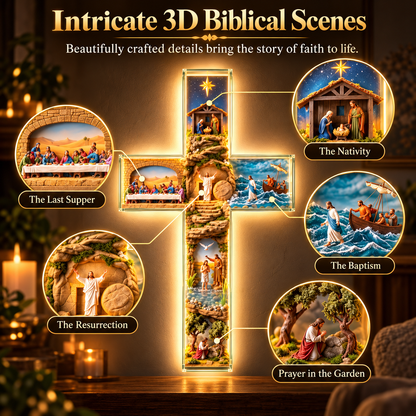 ✝️✨ The Vigil Cross – Illuminated Biblical Story Wall Cross