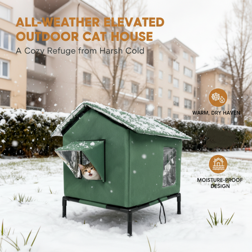 🐱 All-Weather Elevated Cat House 🏡 Outdoor Comfort & Protection