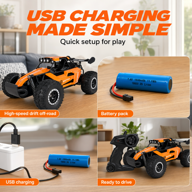 RC car battery, charging connection and remote controller